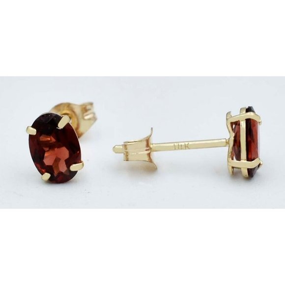 Genuine 1.26 Cts Garnet Stud Earrings 14k Yellow Gold